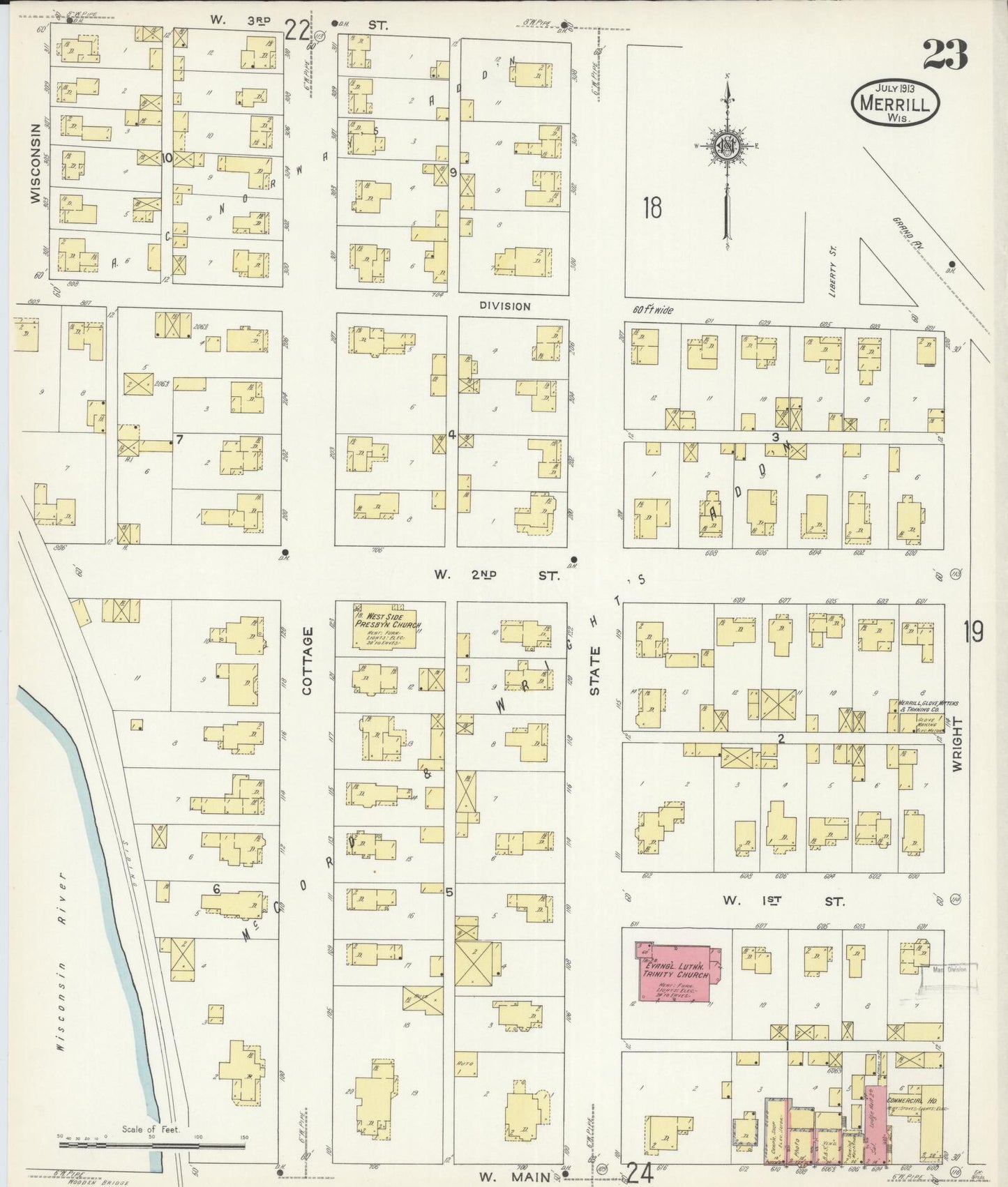 Sanborn Fire Insurance Map from Merrill, Lincoln County, Wisconsin (1913), Sheet #0023 - Complete Map Set gallery image, historic Sanborn map, vintage wall art, Wisconsin Wisconsin