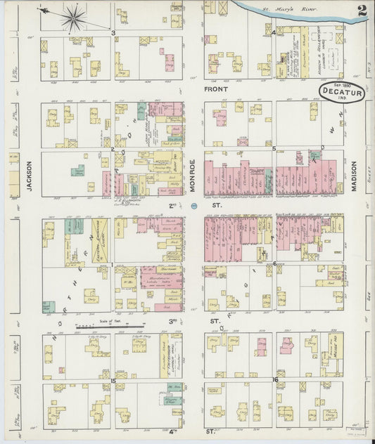 Sanborn Fire Insurance Map from Decatur, Adams County, Indiana (1890), Sheet #0002 - Historic Sanborn Fire Insurance Map Print, vintage old map wall art, antique decor, genealogy gift, Indiana Indiana map