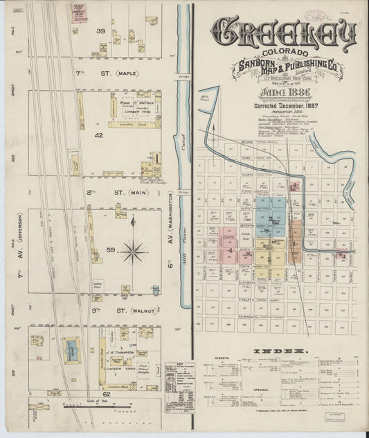 Sanborn Fire Insurance Map from Greeley, Weld County, Colorado (1887), Sheet #0001 - Historic Sanborn Fire Insurance Map Print, vintage old map wall art, antique decor, genealogy gift, Colorado Colorado map