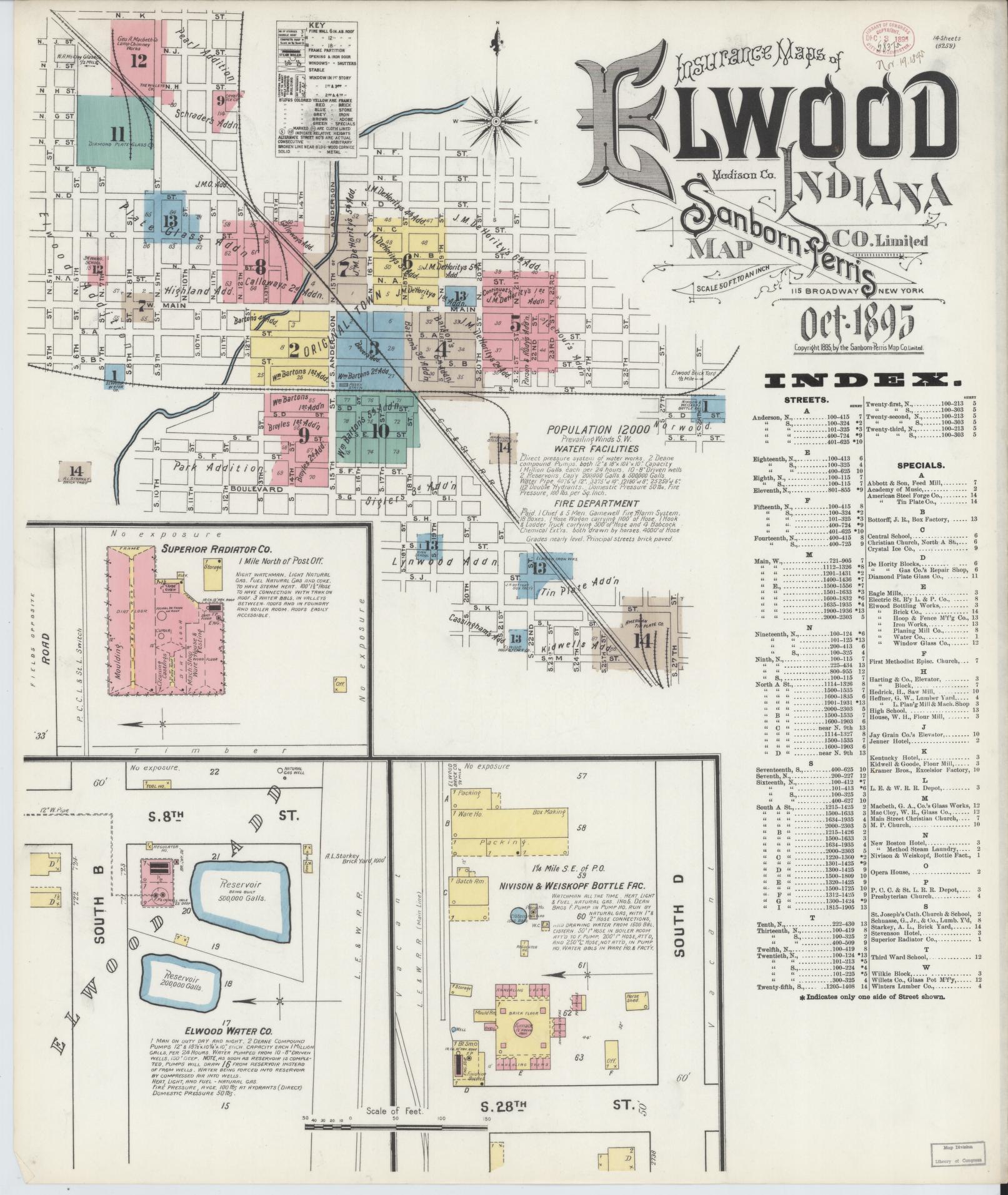 Sanborn Fire Insurance Map from Elwood, Madison County, Indiana (1895), Sheet #0001 - Complete Map Set gallery image, historic Sanborn map, vintage wall art, Indiana Indiana