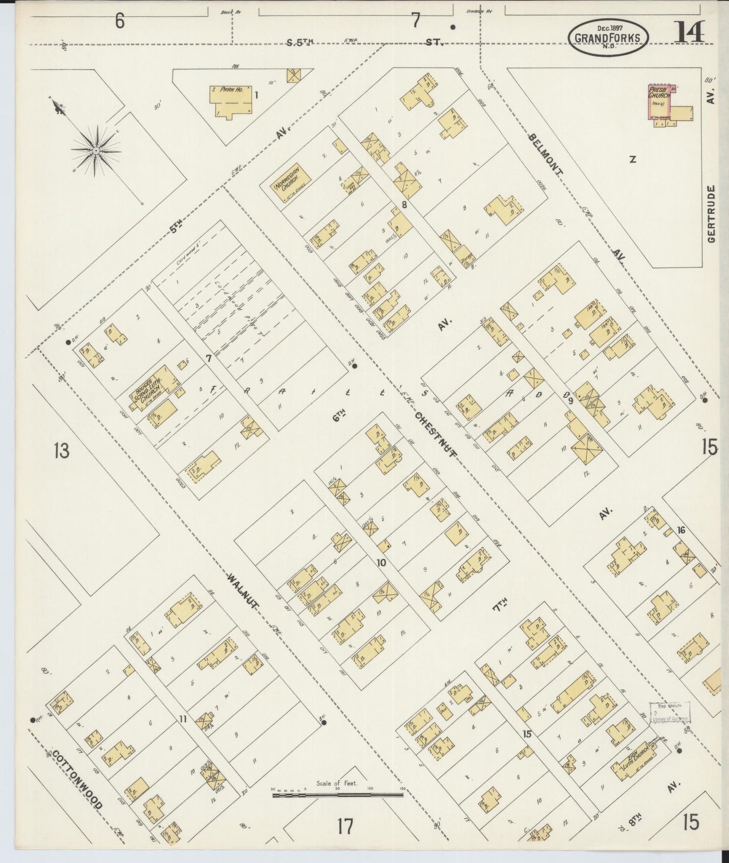 Sanborn Fire Insurance Map from Grand Forks, Grand Forks County, North Dakota (1897), Sheet #0014 - Complete Map Set gallery image, historic Sanborn map, vintage wall art, North Dakota North Dakota