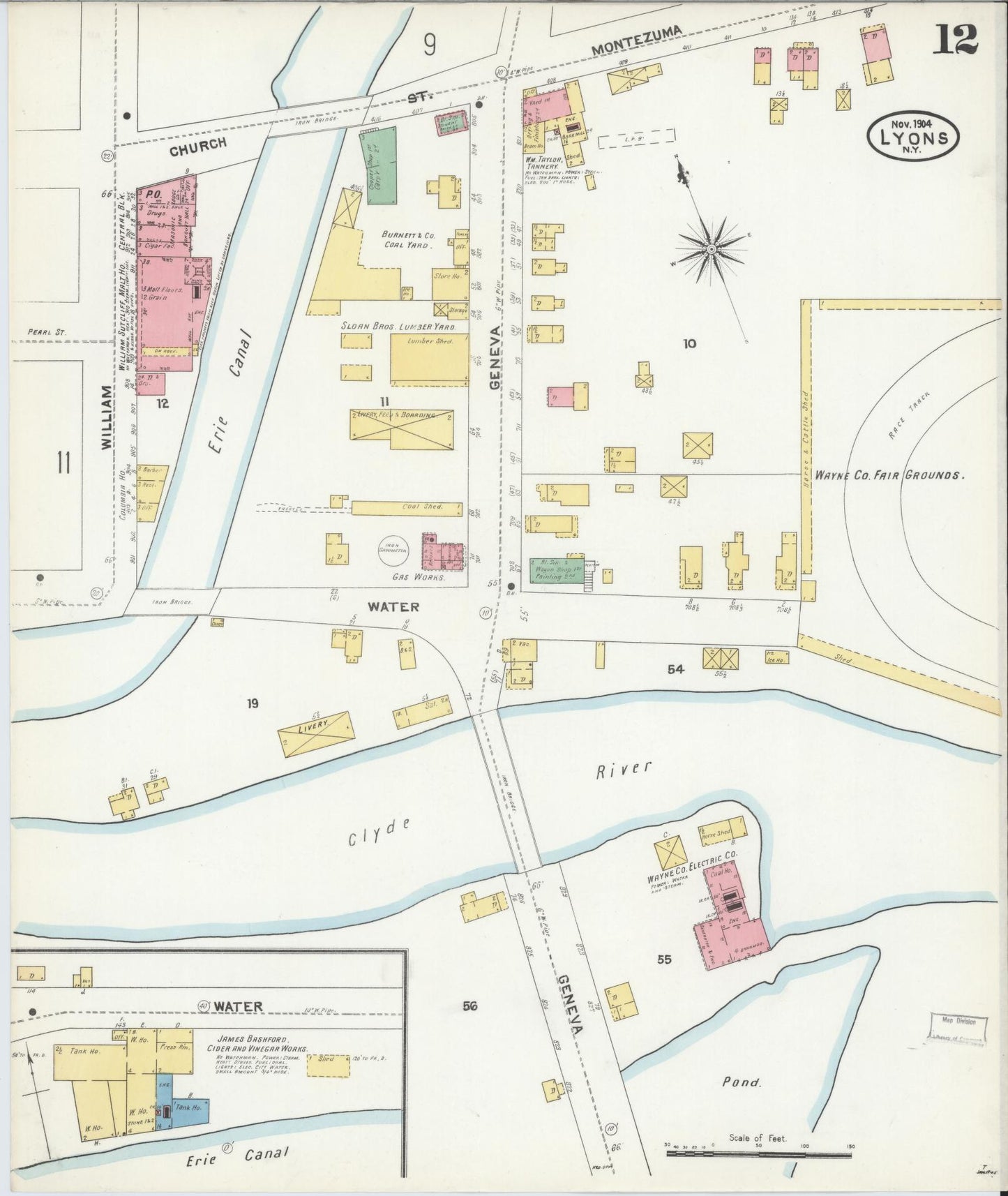 Sanborn Fire Insurance Map from Lyons, Wayne County, New York (1904), Sheet #0012 - Complete Map Set gallery image, historic Sanborn map, vintage wall art, New York New York