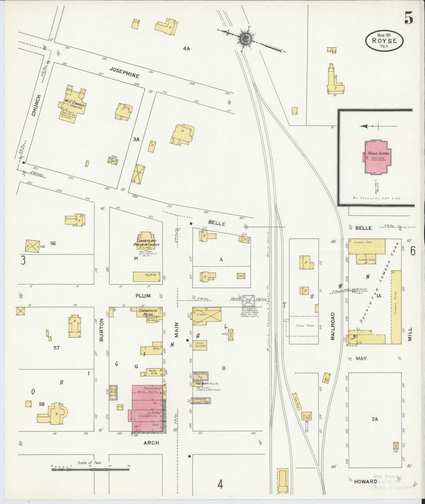 Sanborn Fire Insurance Map from Royse City, Rockwell County, Texas (1911), Sheet #0005 - Complete Map Set gallery image, historic Sanborn map, vintage wall art, Texas Texas