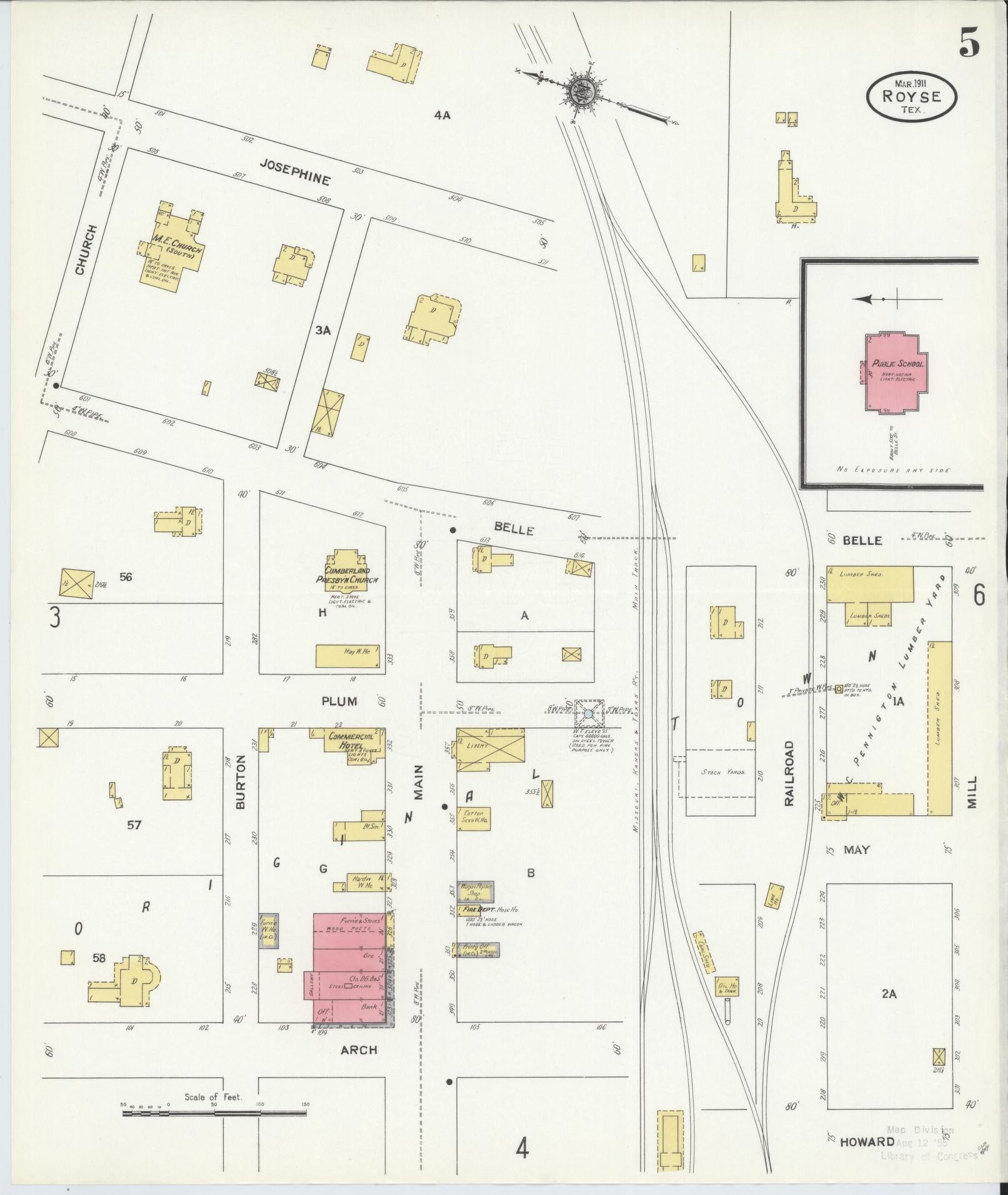 Sanborn Fire Insurance Map from Royse City, Rockwell County, Texas (1911), Sheet #0005 - Complete Map Set gallery image, historic Sanborn map, vintage wall art, Texas Texas