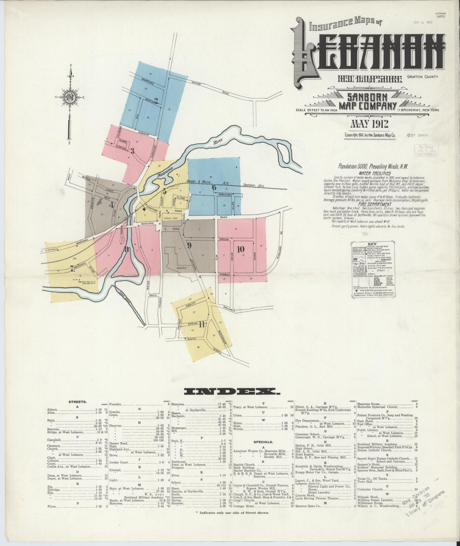 Sanborn Fire Insurance Map from Lebanon, Grafton County, New Hampshire. (1912) – Historic Sanborn Fire Insurance Map Print