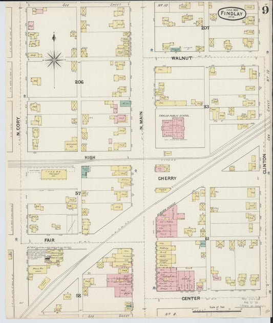 Sanborn Fire Insurance Map from Findlay, Hancock County, Ohio (1890), Sheet #0009 - Historic Sanborn Fire Insurance Map Print, vintage old map wall art, antique decor, genealogy gift, Ohio Ohio map