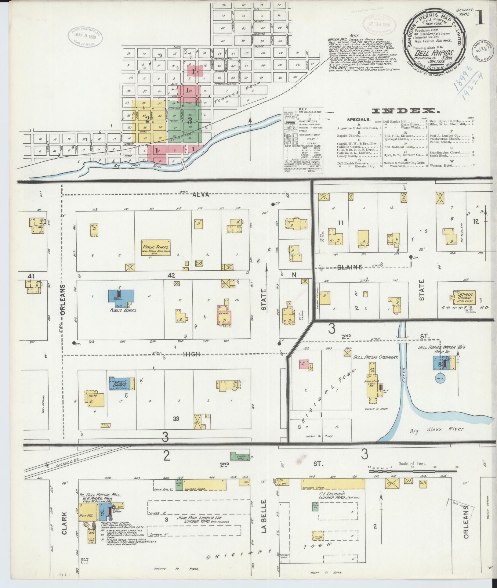 Sanborn Fire Insurance Map from Dell Rapids, Minnehaha County, South Dakota. (1899) – Historic Sanborn Fire Insurance Map Print