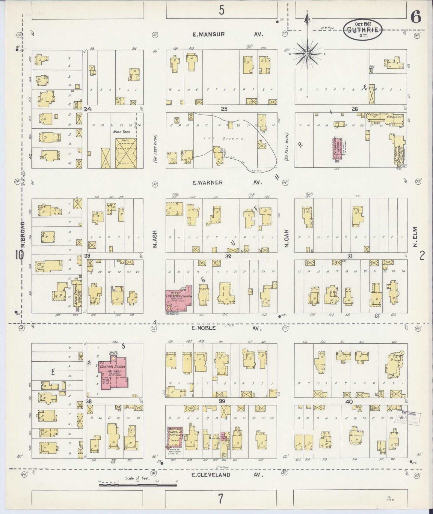 Sanborn Fire Insurance Map from Guthrie, Logain County, Oklahoma (1903), Sheet #0006 - Complete Map Set gallery image, historic Sanborn map, vintage wall art, Oklahoma Oklahoma