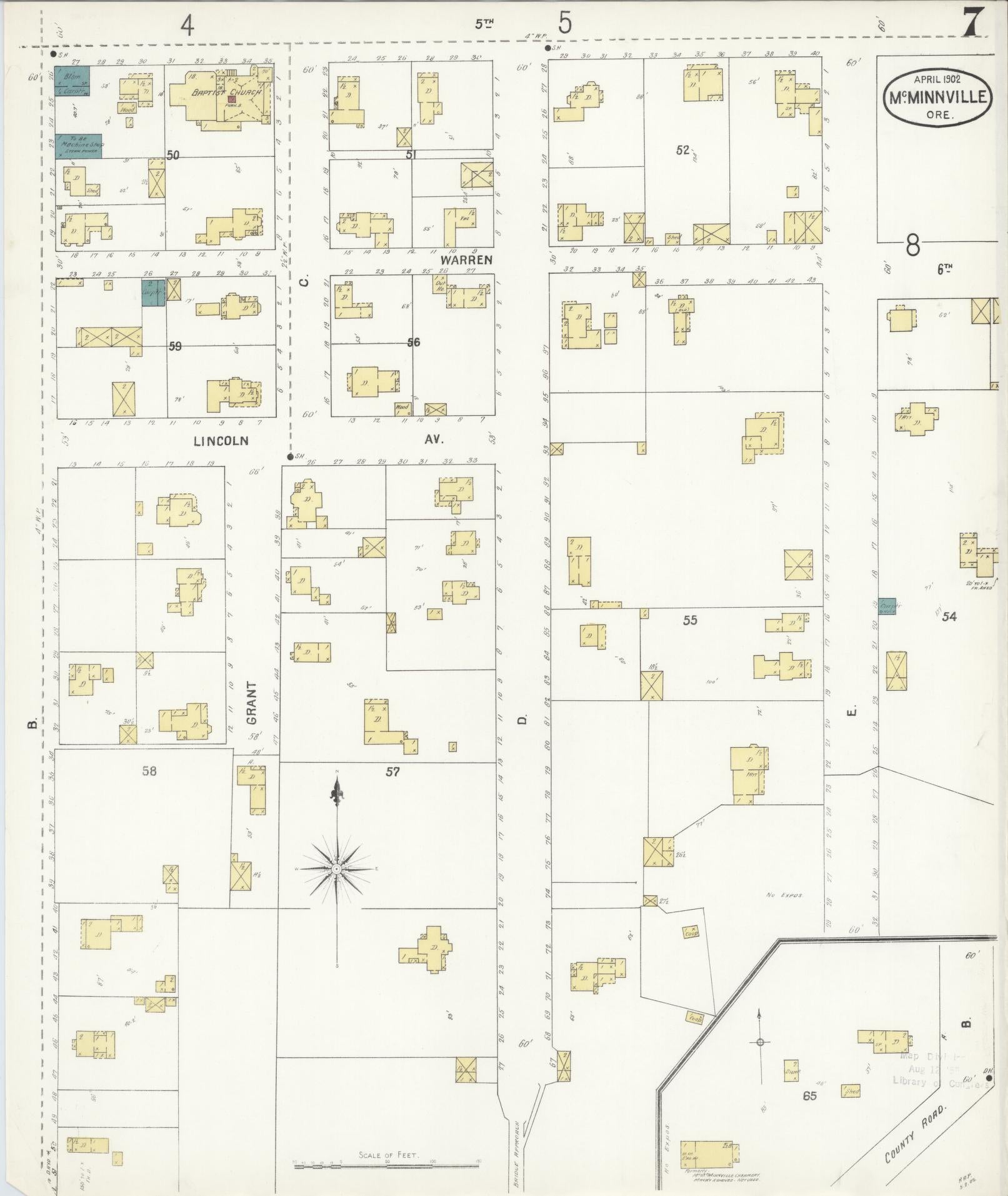 Sanborn Fire Insurance Map from McMinnville, Yamhill County, Oregon (1902), Sheet #0007 - Historic Sanborn Fire Insurance Map Print, vintage old map wall art, antique decor, genealogy gift, Oregon Oregon map