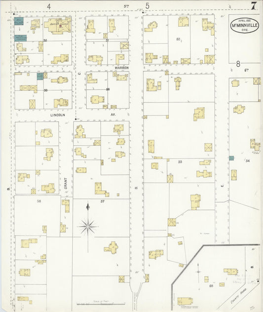 Sanborn Fire Insurance Map from McMinnville, Yamhill County, Oregon (1902), Sheet #0007 - Historic Sanborn Fire Insurance Map Print, vintage old map wall art, antique decor, genealogy gift, Oregon Oregon map