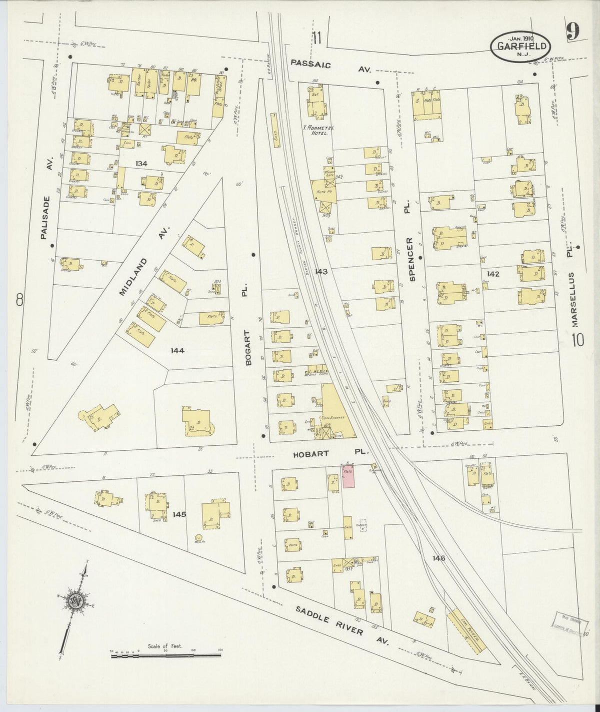 Sanborn Fire Insurance Map from Garfield, Bergen County, New Jersey (1910), Sheet #0009 - Historic Sanborn Fire Insurance Map Print, vintage old map wall art, antique decor, genealogy gift, New Jersey New Jersey map