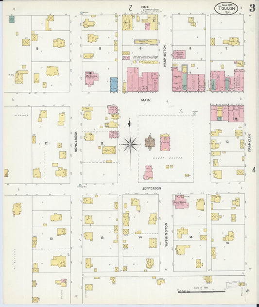 Sanborn Fire Insurance Map from Toulon, Stark County, Illinois (1907), Sheet #0003 - Historic Sanborn Fire Insurance Map Print, vintage old map wall art, antique decor, genealogy gift, Illinois Illinois map