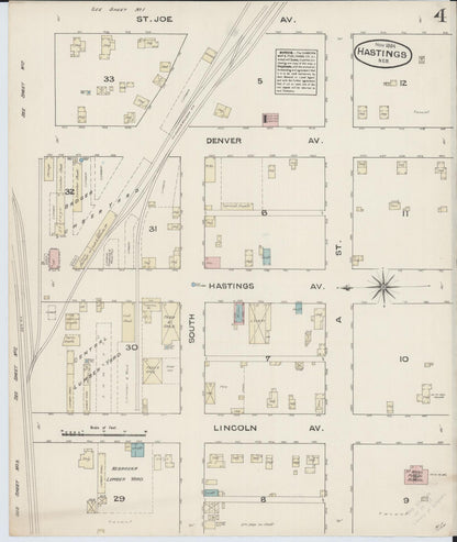 Sanborn Fire Insurance Map from Hastings, Adams County, Nebraska (1884), Sheet #0004 - Complete Map Set gallery image, historic Sanborn map, vintage wall art, Nebraska Nebraska