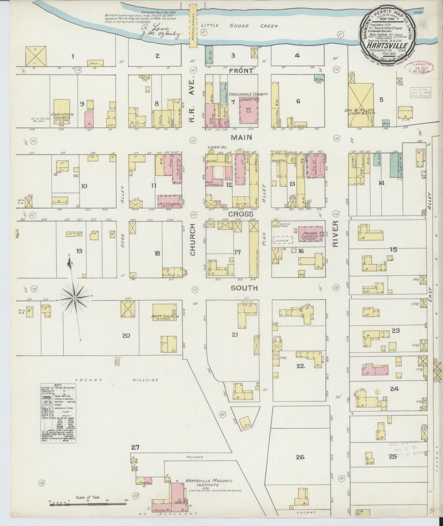 Sanborn Fire Insurance Map from Hartsville, Trousdale County, Tennessee. (1893) – Historic Sanborn Fire Insurance Map Print