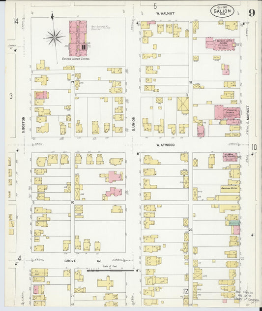 Sanborn Fire Insurance Map from Galion, Crawford County, Ohio (1907), Sheet #0009 - Historic Sanborn Fire Insurance Map Print, vintage old map wall art, antique decor, genealogy gift, Ohio Ohio map