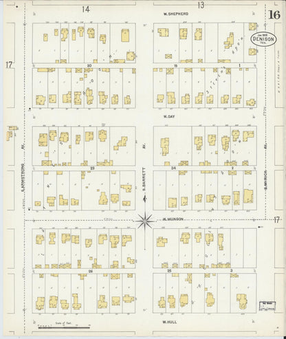 Sanborn Fire Insurance Map from Denison, Grayson County, Texas (1903), Sheet #0016 - Complete Map Set gallery image, historic Sanborn map, vintage wall art, Texas Texas