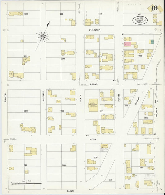 Sanborn Fire Insurance Map from Auburn, Androscoggin County, Maine (1908), Sheet #0016 - Historic Sanborn Fire Insurance Map Print, vintage old map wall art, antique decor, genealogy gift, Maine Maine map