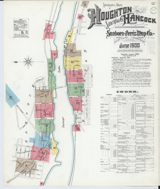 Sanborn Fire Insurance Map from Houghton, Houghton County, Michigan (1900), Sheet #0001 - Historic Sanborn Fire Insurance Map Print, vintage old map wall art, antique decor, genealogy gift, Michigan Michigan map
