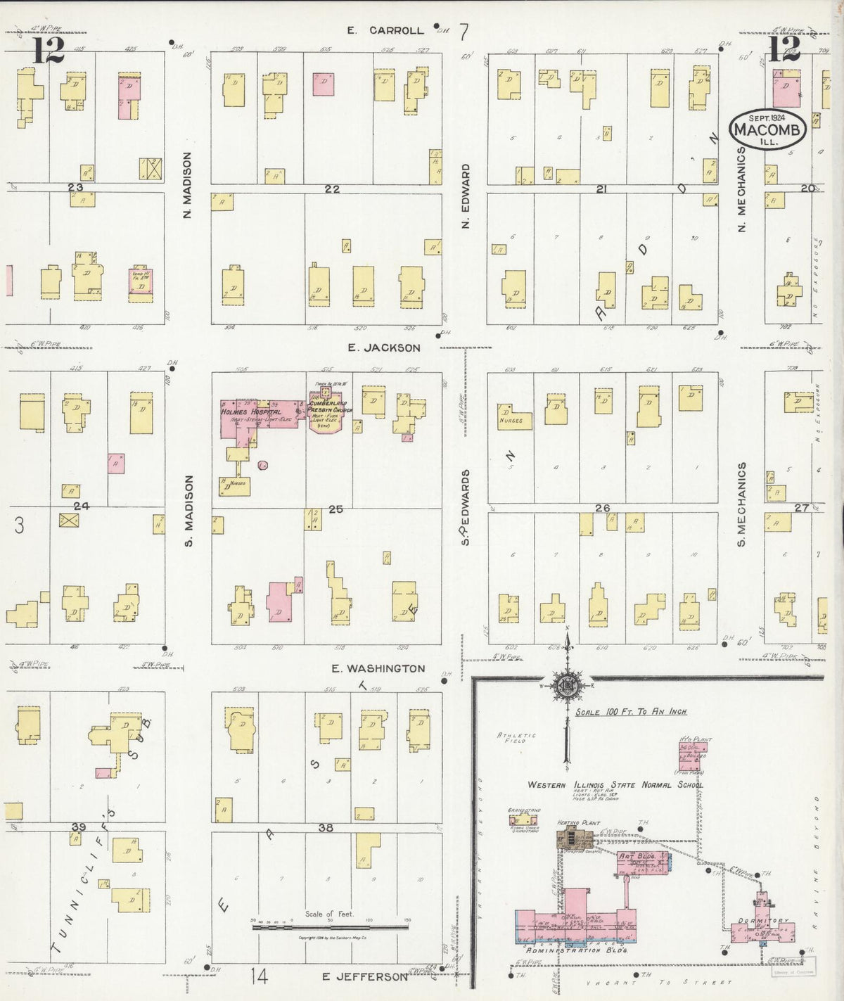 Sanborn Fire Insurance Map from Macomb, Mcdonough County, Illinois (1924), Sheet #0012 - Complete Map Set gallery image, historic Sanborn map, vintage wall art, Illinois Illinois