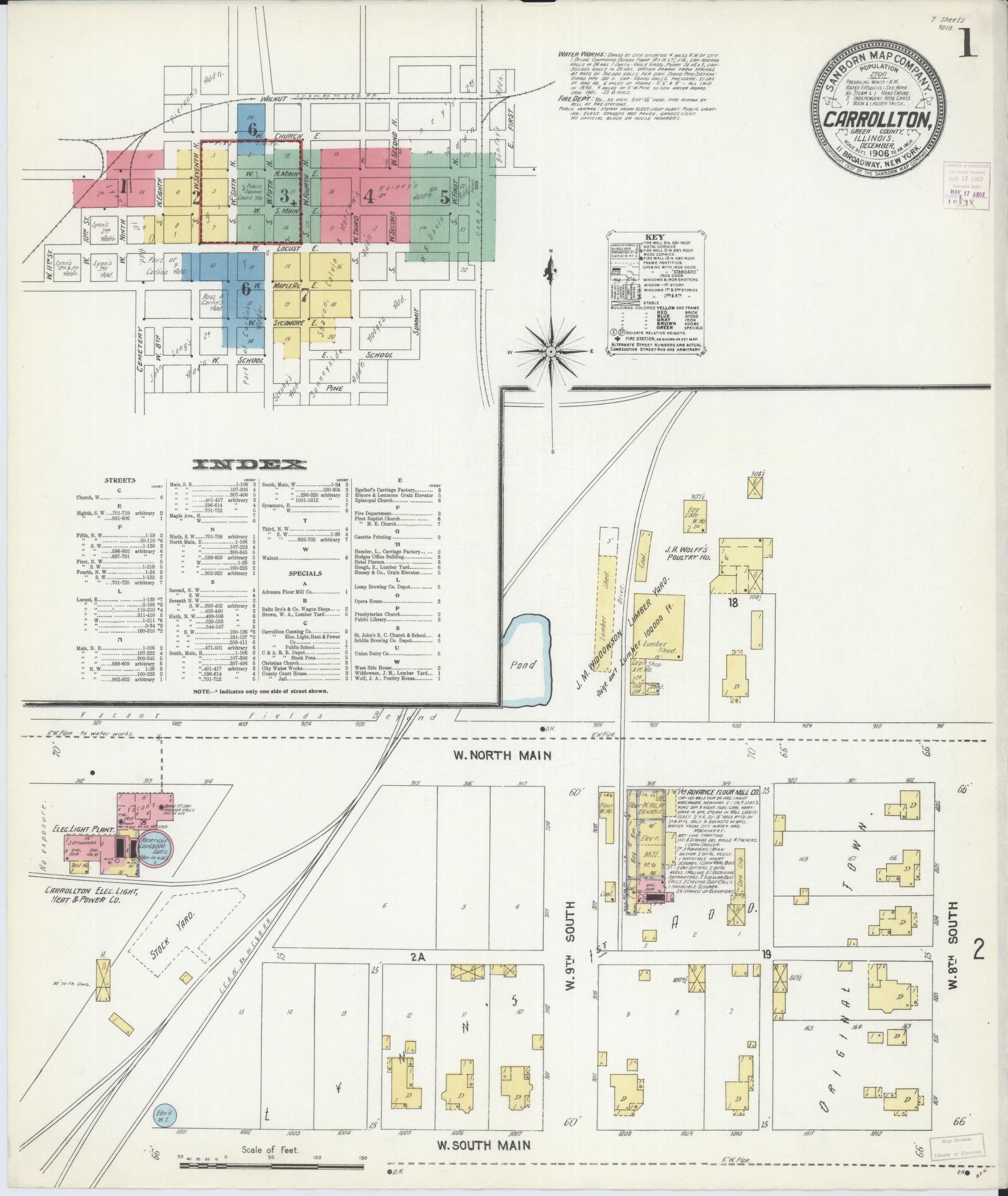 Sanborn Fire Insurance Map from Carrollton, Greene County, Illinois (1906), Sheet #0001 - Complete Map Set gallery image, historic Sanborn map, vintage wall art, Illinois Illinois