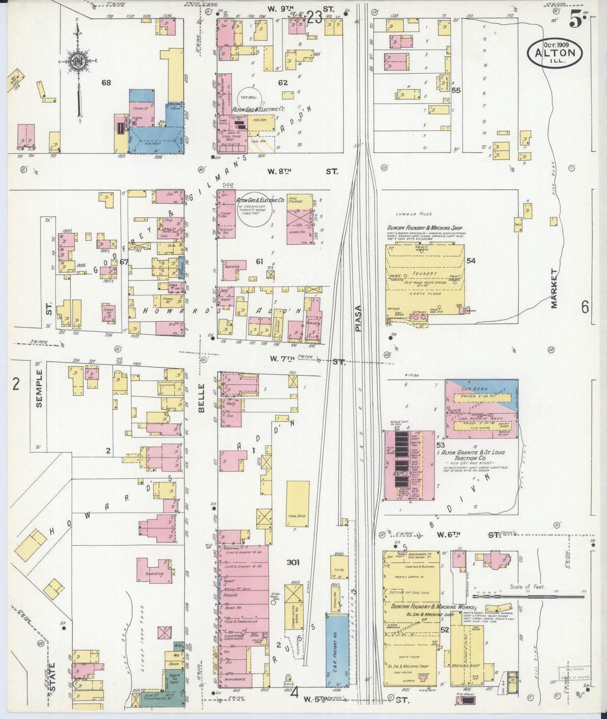Sanborn Fire Insurance Map from Alton, Madison County, Illinois (1909), Sheet #0005 - Complete Map Set gallery image, historic Sanborn map, vintage wall art, Illinois Illinois