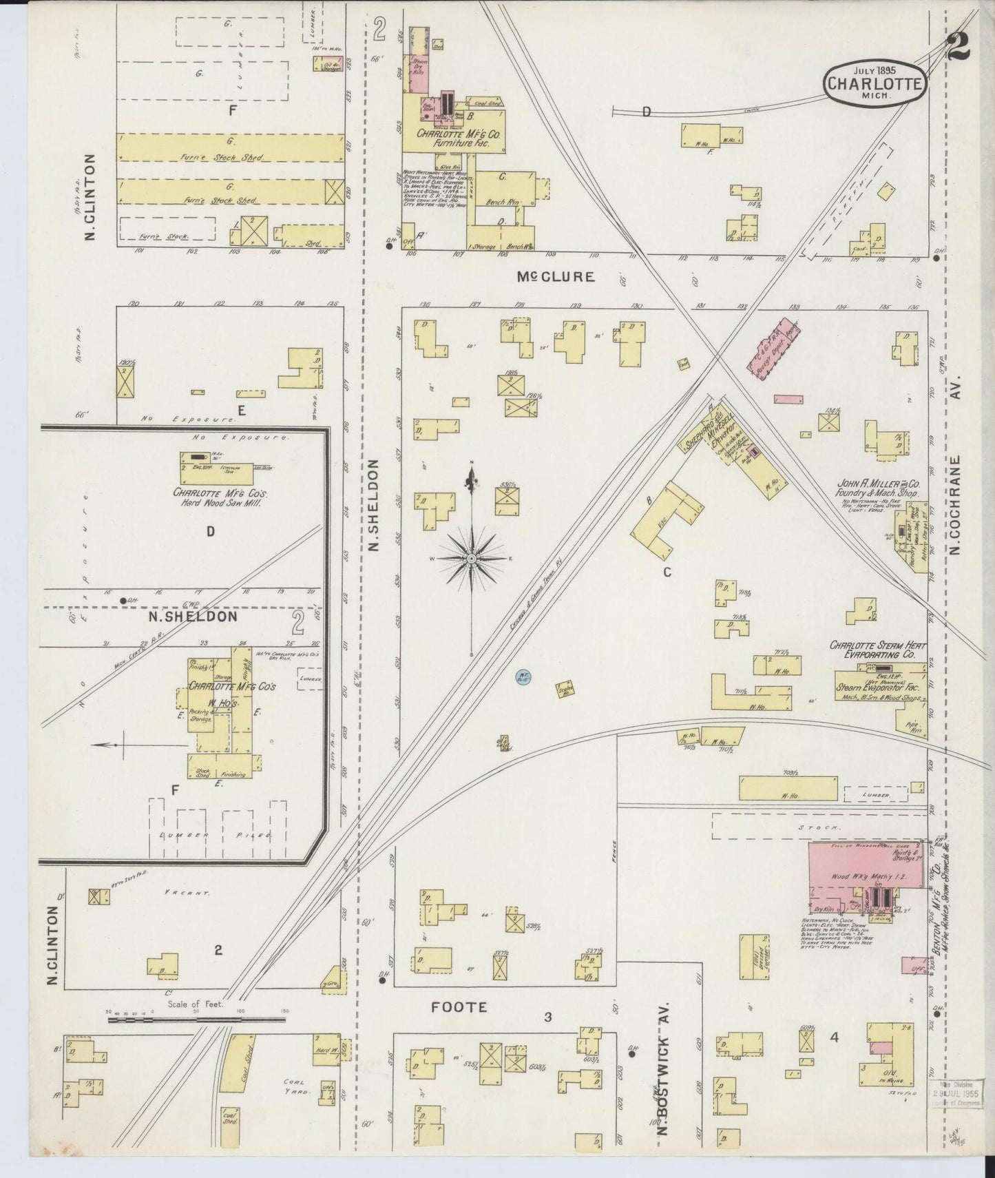 Sanborn Fire Insurance Map from Charlotte, Eaton County, Michigan (1895), Sheet #0002 - Historic Sanborn Fire Insurance Map Print, vintage old map wall art, antique decor, genealogy gift, Michigan Michigan map