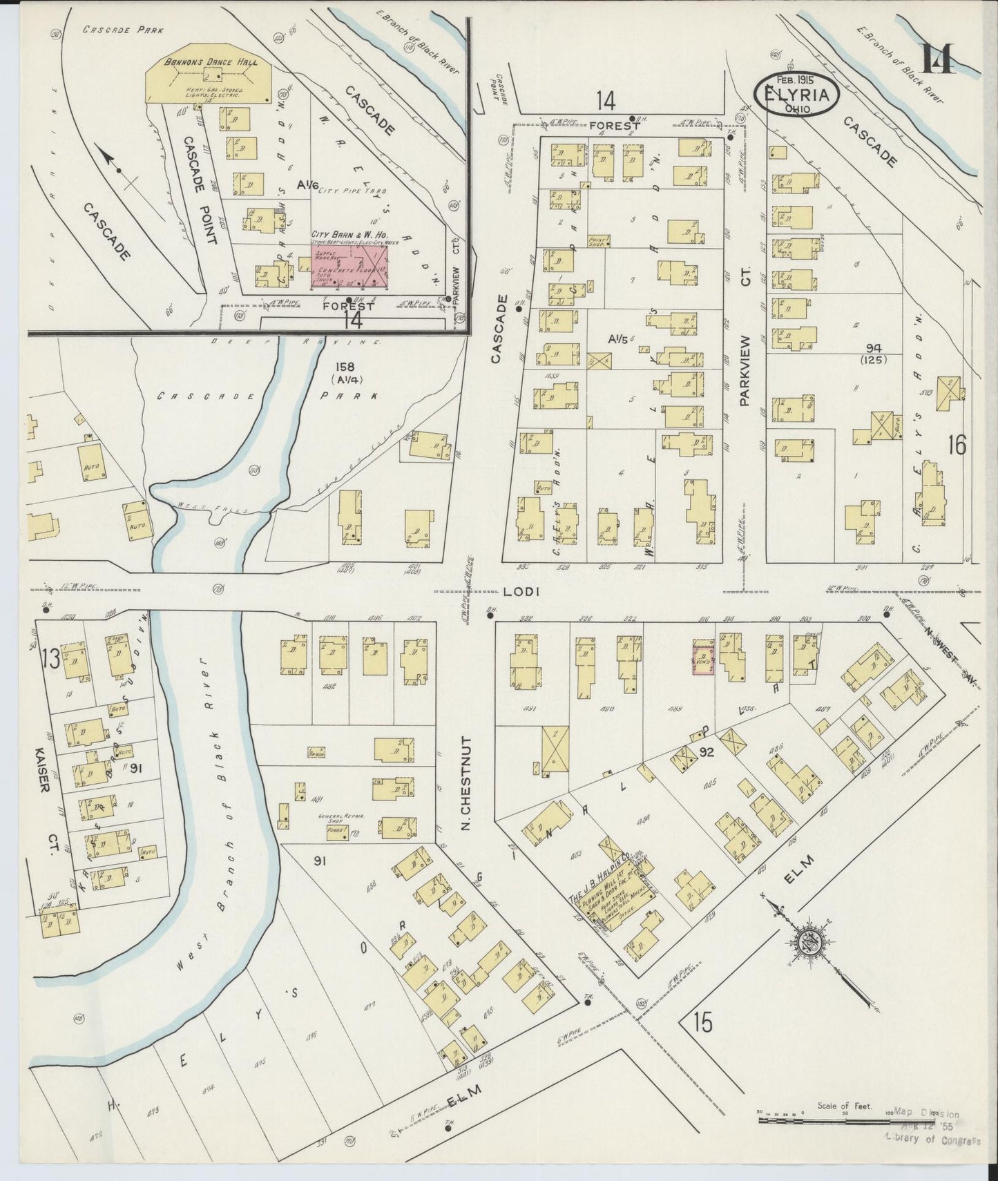 Sanborn Fire Insurance Map from Elyria, Lorain County, Ohio (1915), Sheet #0014 - Historic Sanborn Fire Insurance Map Print, vintage old map wall art, antique decor, genealogy gift, Ohio Ohio map