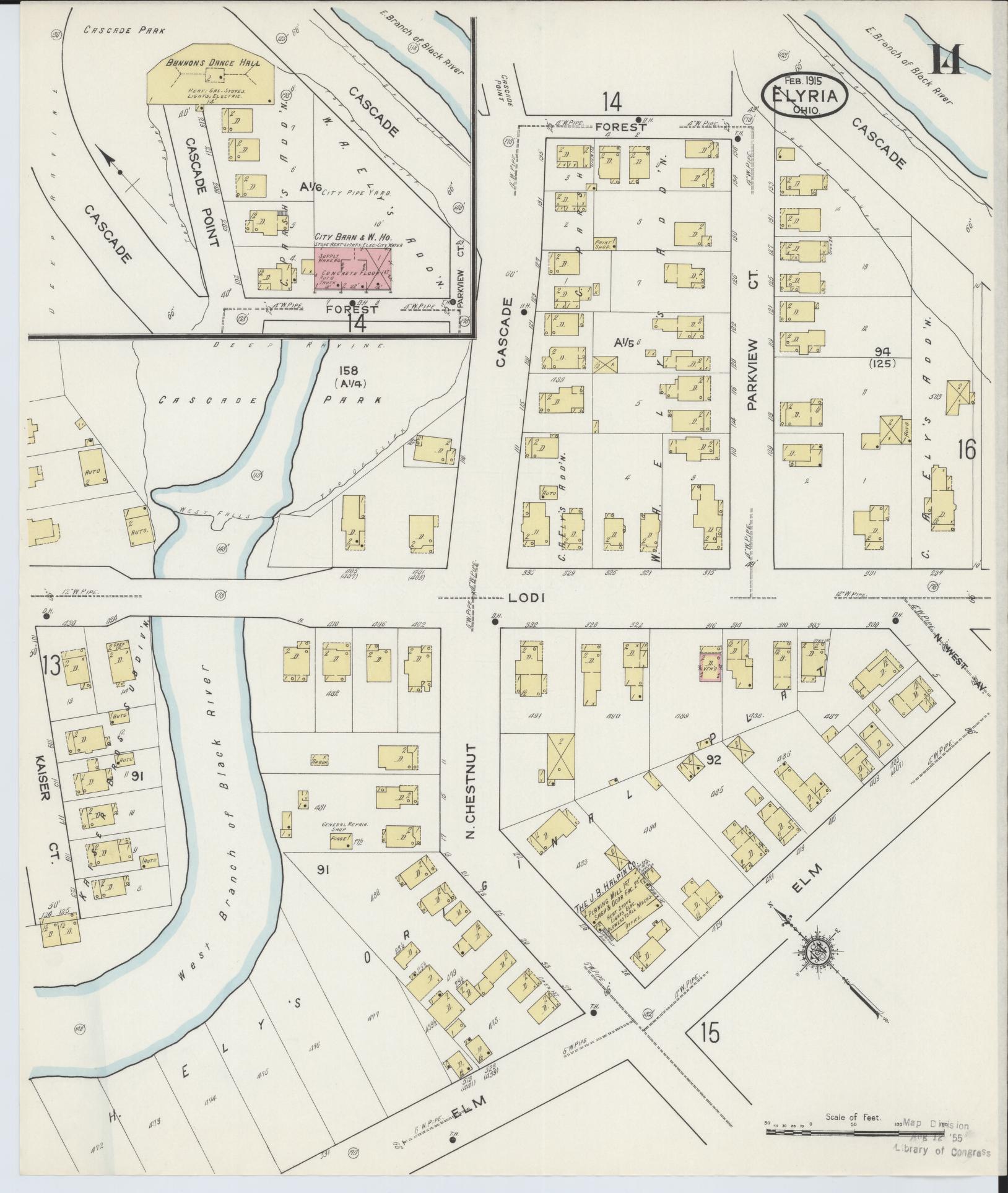 Sanborn Fire Insurance Map from Elyria, Lorain County, Ohio (1915), Sheet #0014 - Historic Sanborn Fire Insurance Map Print, vintage old map wall art, antique decor, genealogy gift, Ohio Ohio map