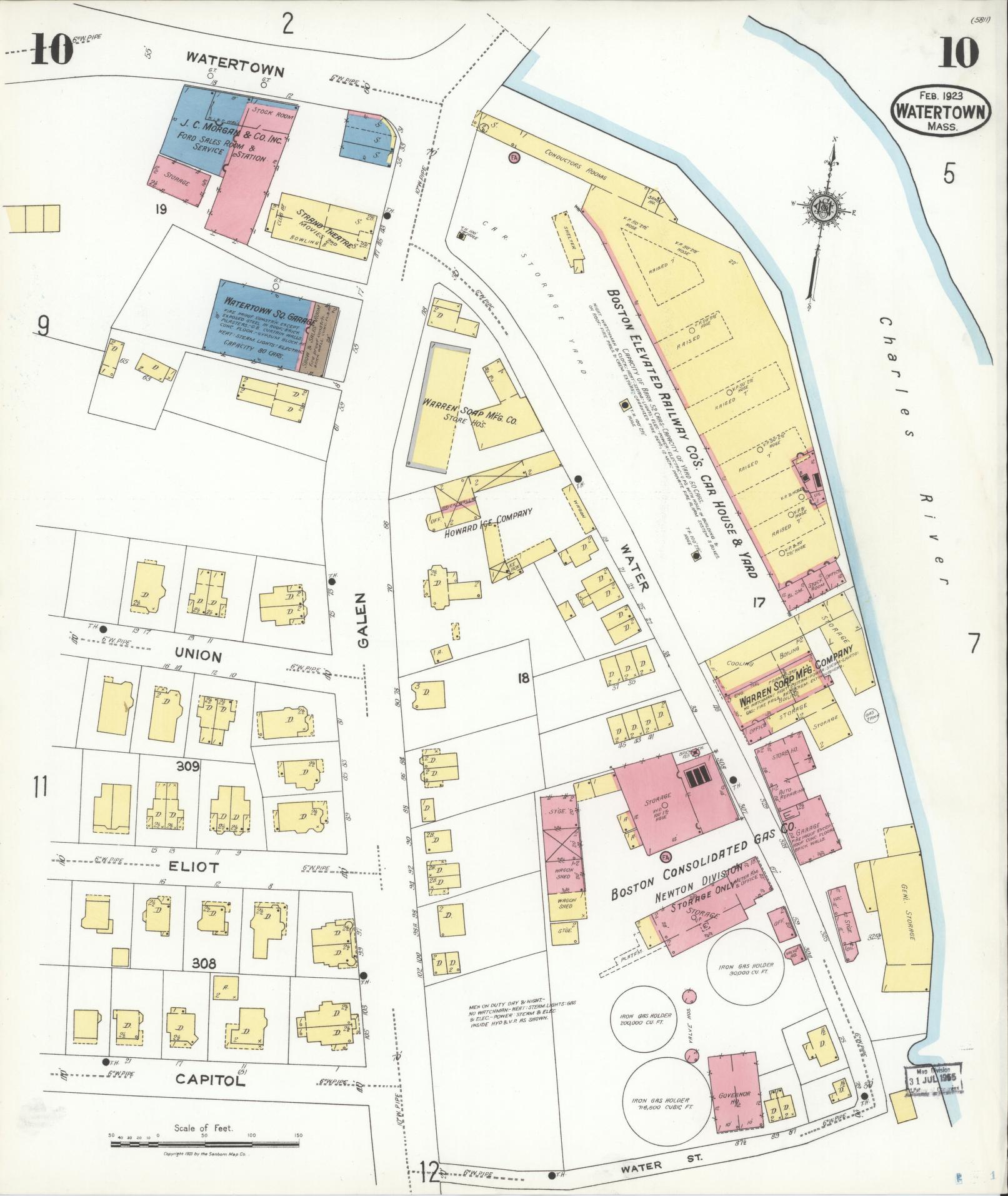 Sanborn Fire Insurance Map from Watertown, Middlesex County, Massachusetts (1923), Sheet #0010 - Complete Map Set gallery image, historic Sanborn map, vintage wall art, Massachusetts Massachusetts