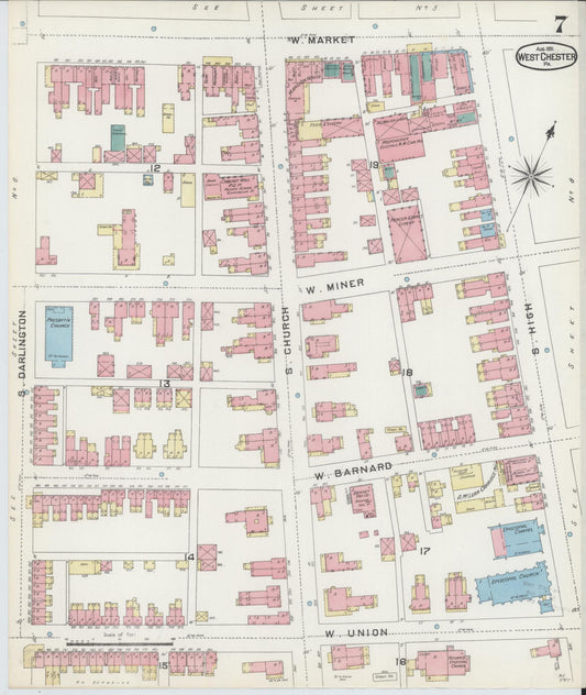 Sanborn Fire Insurance Map from West Chester, Chester County, Pennsylvania (1891), Sheet #0007 - Historic Sanborn Fire Insurance Map Print, vintage old map wall art, antique decor, genealogy gift, Pennsylvania Pennsylvania map