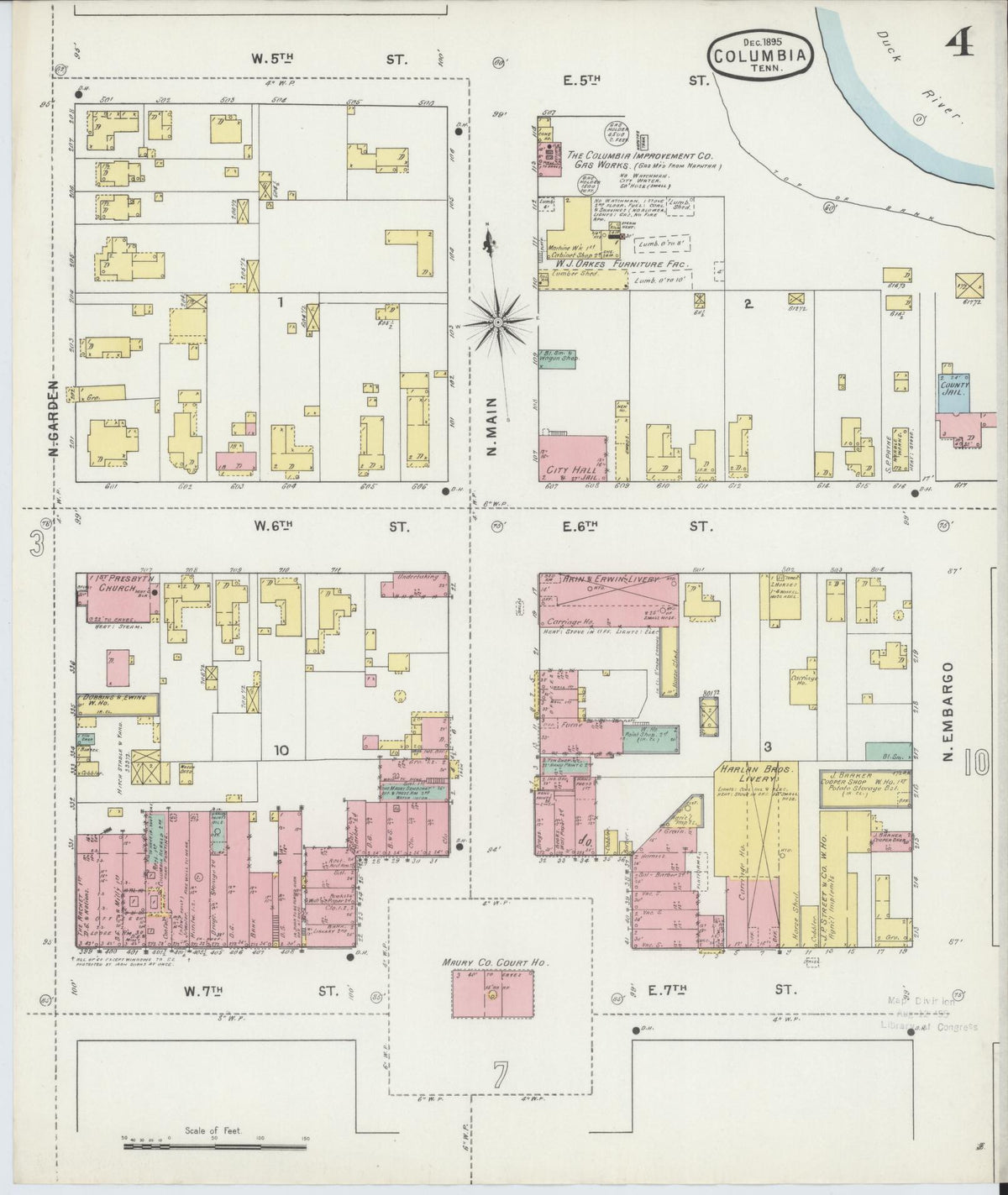 Sanborn Fire Insurance Map from Columbia, Maury County, Tennessee (1895), Sheet #0004 - Complete Map Set gallery image, historic Sanborn map, vintage wall art, Tennessee Tennessee