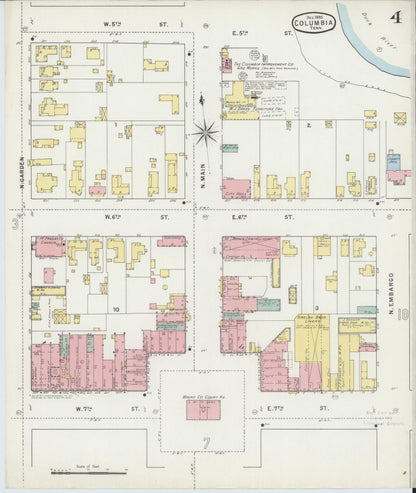 Sanborn Fire Insurance Map from Columbia, Maury County, Tennessee (1895), Sheet #0004 - Complete Map Set gallery image, historic Sanborn map, vintage wall art, Tennessee Tennessee