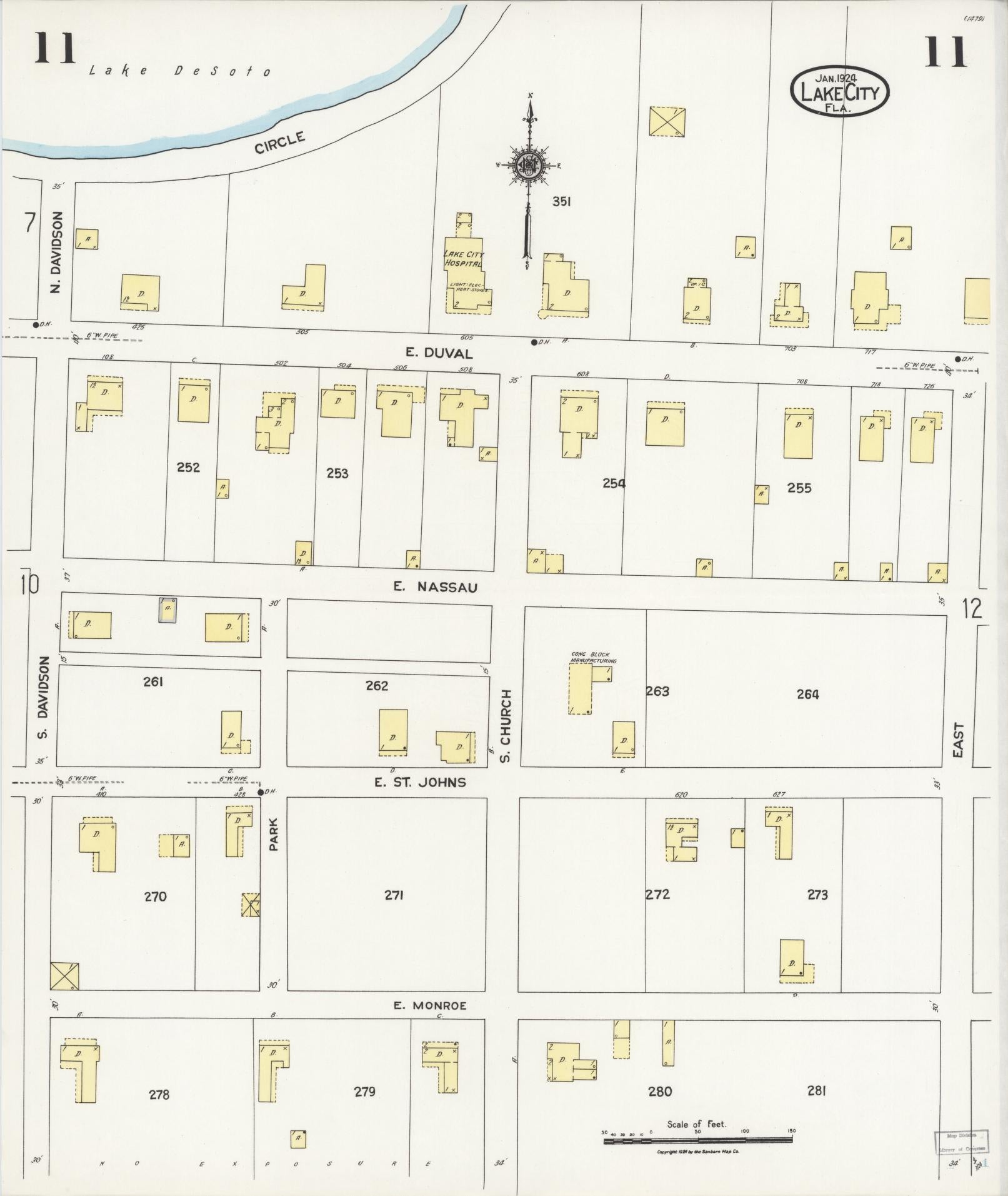 Sanborn Fire Insurance Map from Lake City, Columbia County, Florida (1924), Sheet #0011 - Complete Map Set gallery image, historic Sanborn map, vintage wall art, Florida Florida