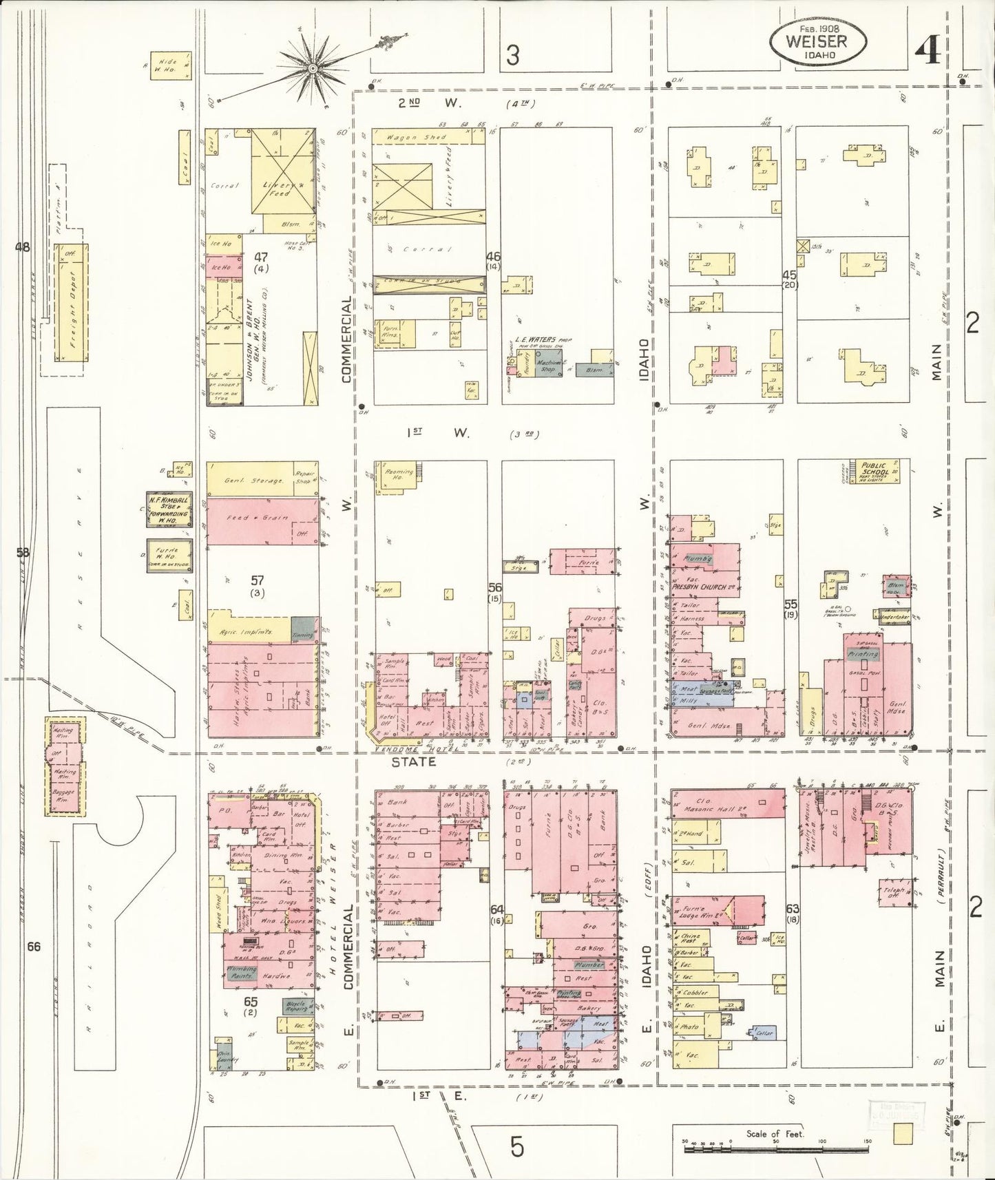 Sanborn Fire Insurance Map from Weiser, Washington County, Idaho (1908), Sheet #0004 - Complete Map Set gallery image, historic Sanborn map, vintage wall art, Idaho Idaho