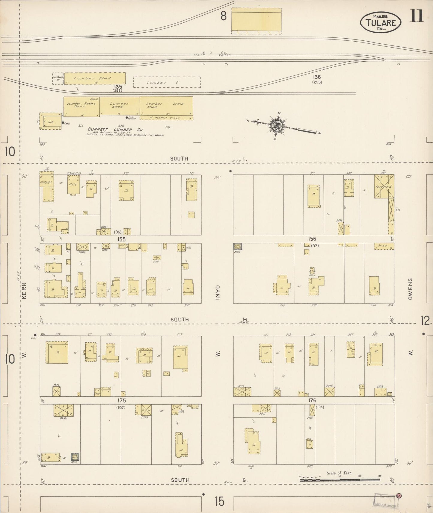 Sanborn Fire Insurance Map from Tulare, Tulare County, California (1913), Sheet #0011 - Complete Map Set gallery image, historic Sanborn map, vintage wall art, California California