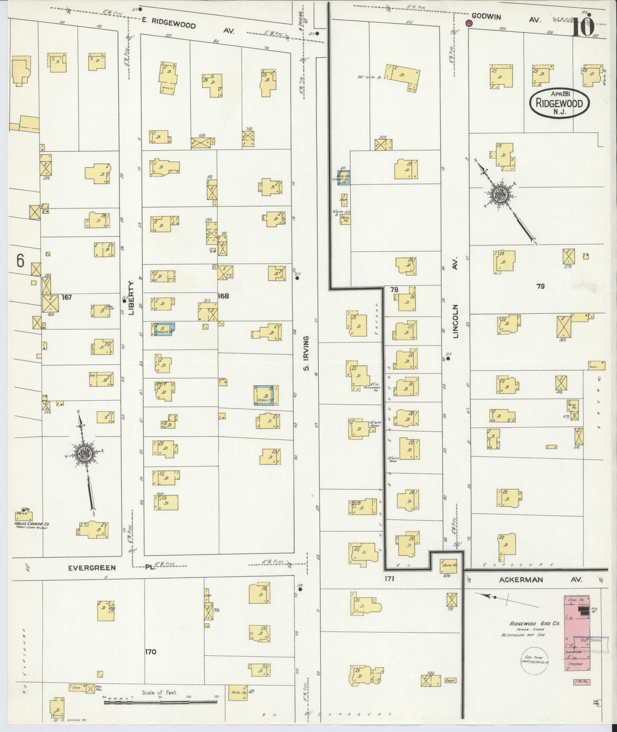 Sanborn Fire Insurance Map from Ridgewood, Bergen County, New Jersey (1911), Sheet #0010 - Historic Sanborn Fire Insurance Map Print, vintage old map wall art, antique decor, genealogy gift, New Jersey New Jersey map