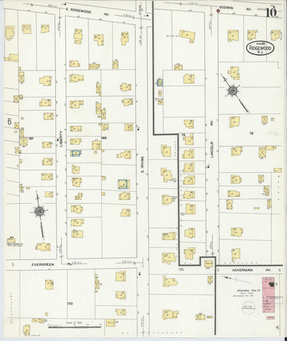 Sanborn Fire Insurance Map from Ridgewood, Bergen County, New Jersey (1911), Sheet #0010 - Historic Sanborn Fire Insurance Map Print, vintage old map wall art, antique decor, genealogy gift, New Jersey New Jersey map