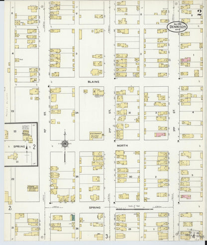 Sanborn Fire Insurance Map from Dennison, Tuscarawas County, Ohio (1909), Sheet #0002 - Historic Sanborn Fire Insurance Map Print, vintage old map wall art, antique decor, genealogy gift, Ohio Ohio map