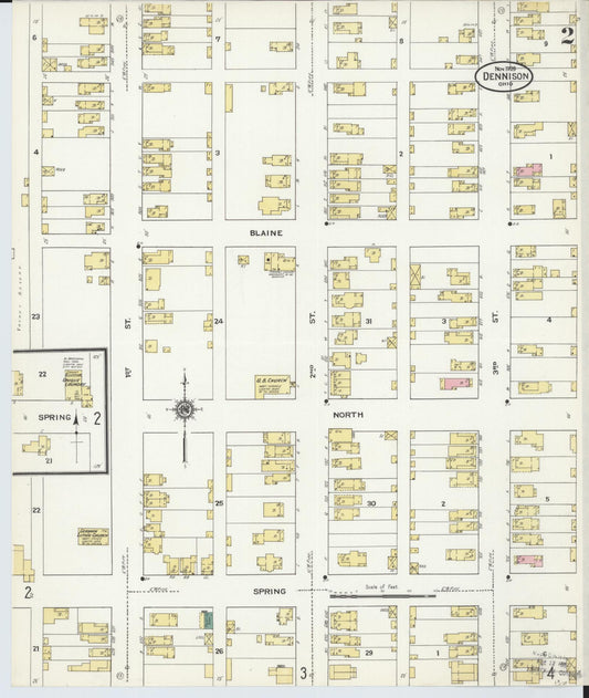 Sanborn Fire Insurance Map from Dennison, Tuscarawas County, Ohio (1909), Sheet #0002 - Historic Sanborn Fire Insurance Map Print, vintage old map wall art, antique decor, genealogy gift, Ohio Ohio map