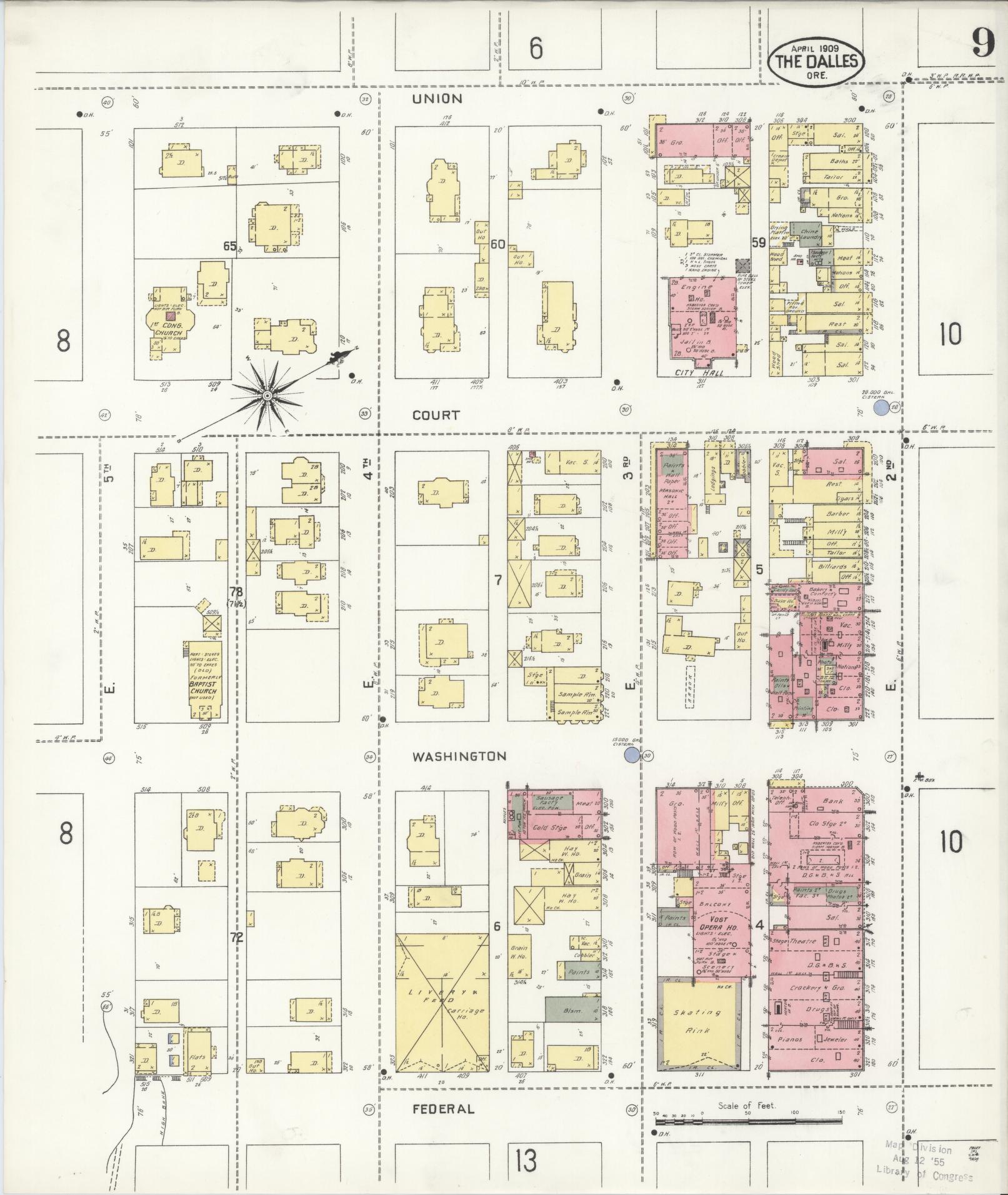 Sanborn Fire Insurance Map from The Dalles, Wasco County, Oregon (1909), Sheet #0009 - Complete Map Set gallery image, historic Sanborn map, vintage wall art, Oregon Oregon
