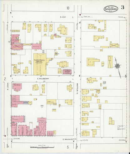 Sanborn Fire Insurance Map from Goldsboro, Wayne County, North Carolina (1918), Sheet #0003 - Complete Map Set gallery image, historic Sanborn map, vintage wall art, North Carolina North Carolina