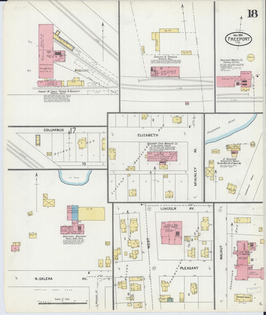 Sanborn Fire Insurance Map from Freeport, Stephenson County, Illinois (1904), Sheet #0018 - Historic Sanborn Fire Insurance Map Print, vintage old map wall art, antique decor, genealogy gift, Illinois Illinois map