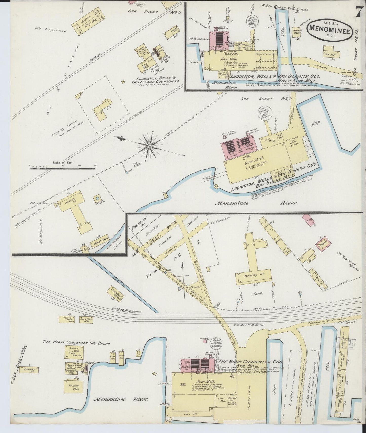 Sanborn Fire Insurance Map from Menominee, Menominee County, Michigan (1887), Sheet #0007 - Complete Map Set gallery image, historic Sanborn map, vintage wall art, Michigan Michigan
