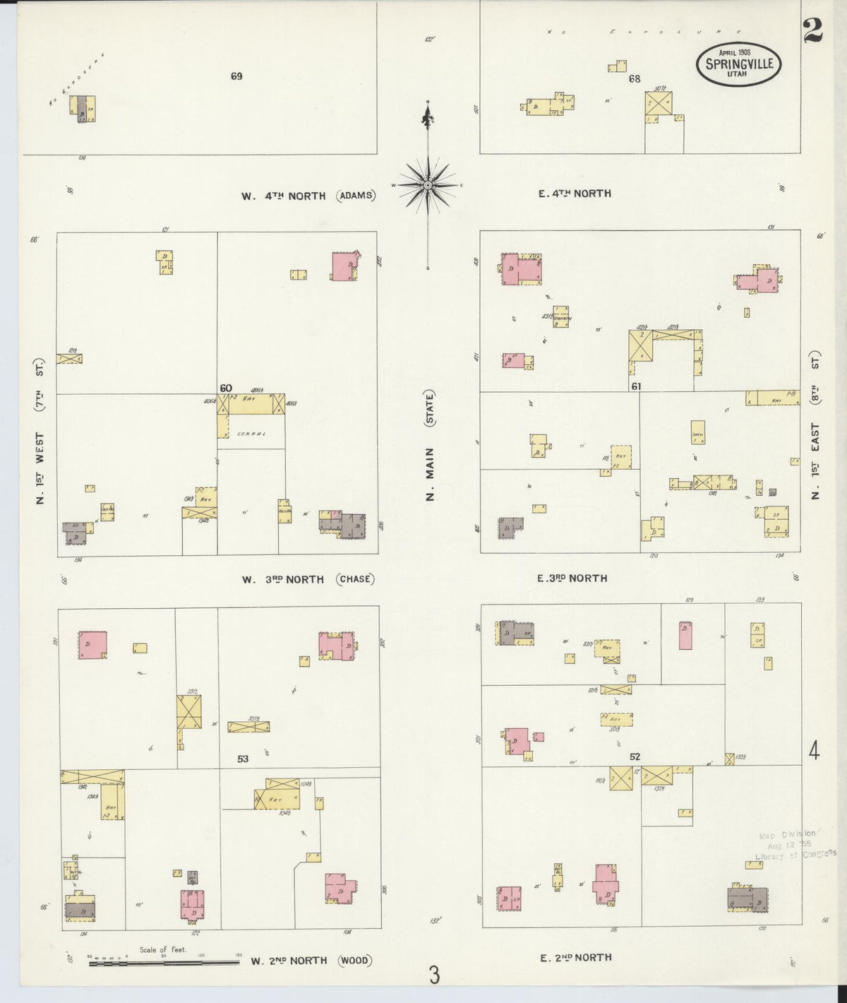 Sanborn Fire Insurance Map from Springville, Utah County, Utah (1908), Sheet #0002 - Historic Sanborn Fire Insurance Map Print, vintage old map wall art, antique decor, genealogy gift, Springville Utah map