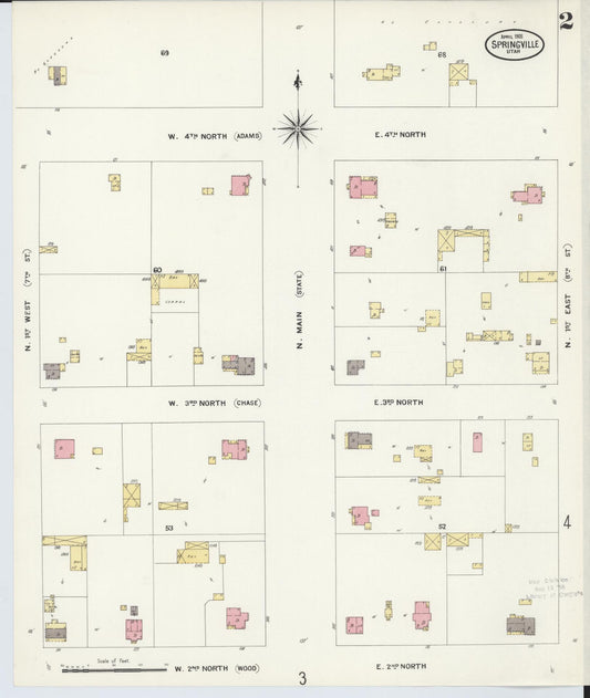 Sanborn Fire Insurance Map from Springville, Utah County, Utah (1908), Sheet #0002 - Historic Sanborn Fire Insurance Map Print, vintage old map wall art, antique decor, genealogy gift, Springville Utah map
