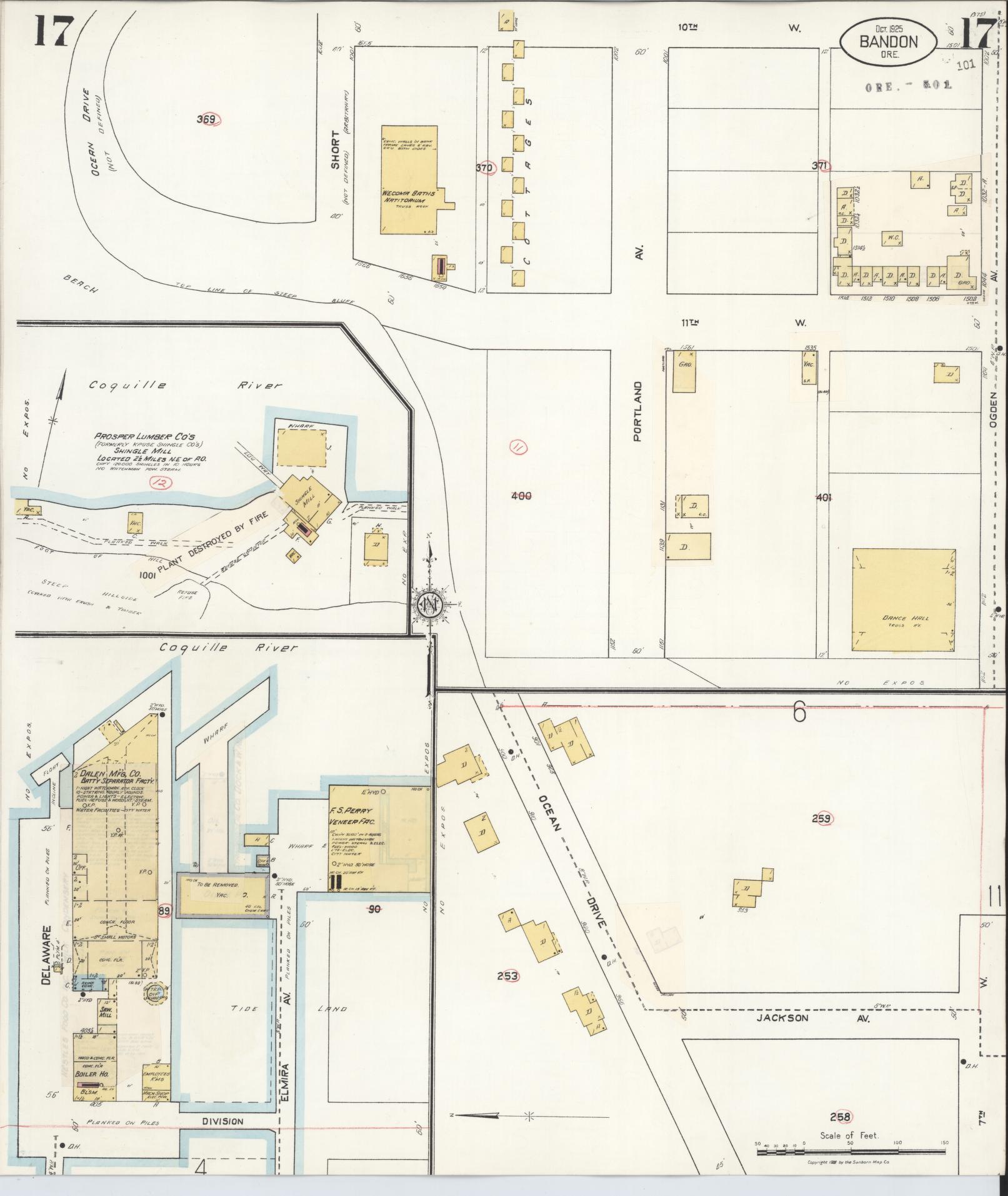 Sanborn Fire Insurance Map from Bandon, Coos County, Oregon (1931), Sheet #0017 - Complete Map Set gallery image, historic Sanborn map, vintage wall art, Oregon Oregon