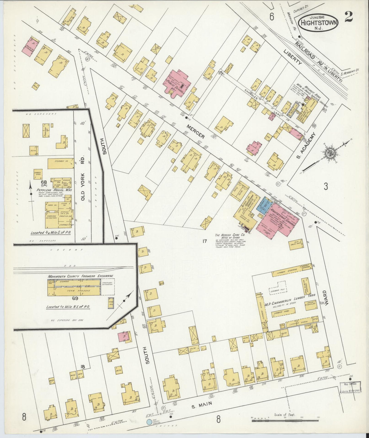Sanborn Fire Insurance Map from Hightstown, Mercer County, New Jersey (1916), Sheet #0002 - Complete Map Set gallery image, historic Sanborn map, vintage wall art, New Jersey New Jersey