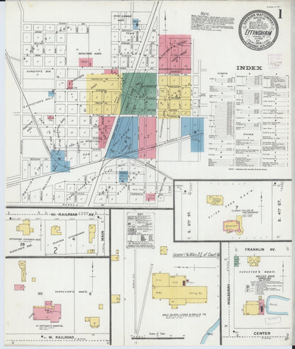 Sanborn Fire Insurance Map from Effingham, Effingham County, Illinois (1906), Sheet #0001 - Historic Sanborn Fire Insurance Map Print, vintage old map wall art, antique decor, genealogy gift, Illinois Illinois map