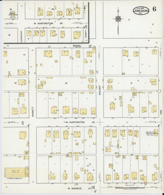 Sanborn Fire Insurance Map from Jonesboro, Craighead County, Arkansas (1919), Sheet #0006 - Historic Sanborn Fire Insurance Map Print, vintage old map wall art, antique decor, genealogy gift, Arkansas Arkansas map