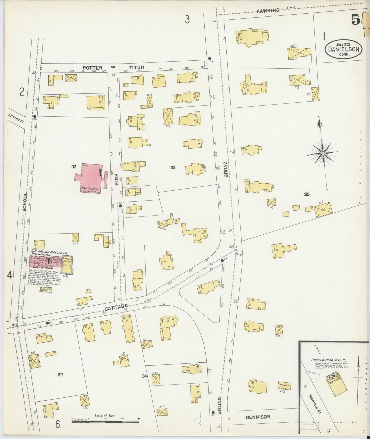 Sanborn Fire Insurance Map from Danielson, Windham County, Connecticut (1903), Sheet #0005 - Complete Map Set gallery image, historic Sanborn map, vintage wall art, Connecticut Connecticut